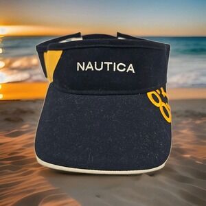 VTG Nautica Navy Blue & Yellow Visor Hat | Adjustable Cotton Strapback